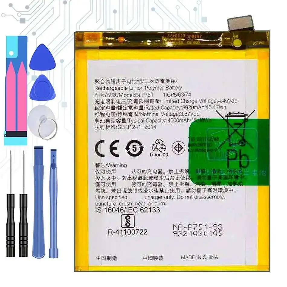 

For Oppo Realme X2 K5 Mobile Phone Battery BLP751 4000Mah Lightweight Safe