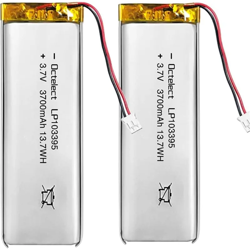 2PCS Rechargeable Lithium ion Polymer Battery 3.7V 3700mAh 103395 Li-ion Battery with JST PH2.0 Connector For GPS Tracker MP3