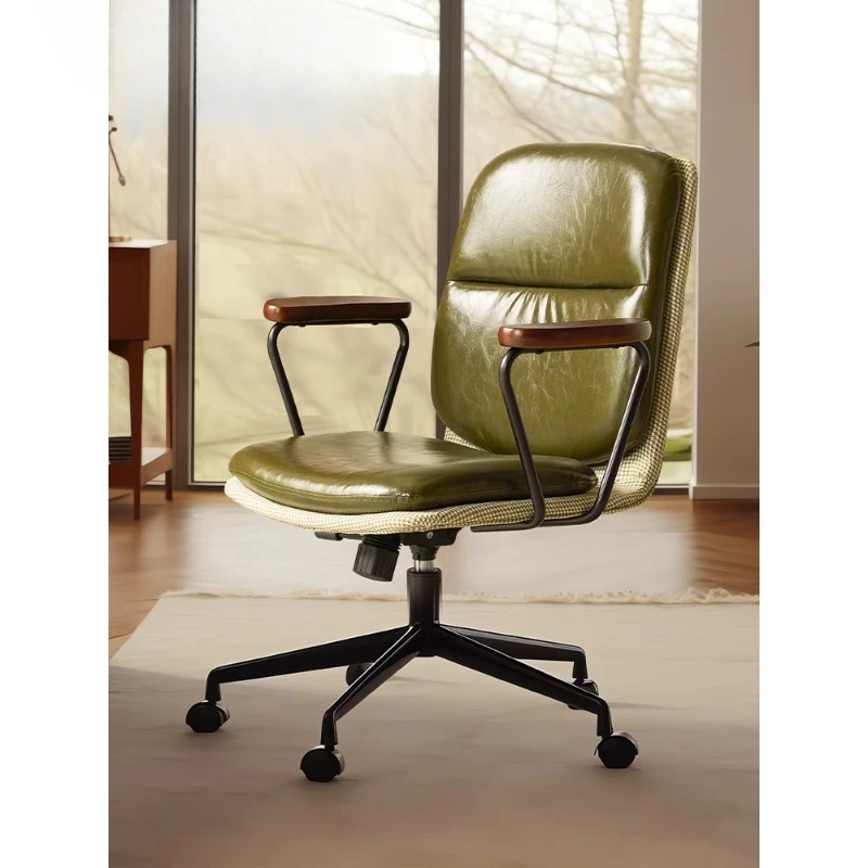 

Кожаное кресло, домашний компьютерный стул, удобное сидячее офисное кресло, сиденье для кабинета, спальни, винтажное вращающееся кресло с подъемником, спинка