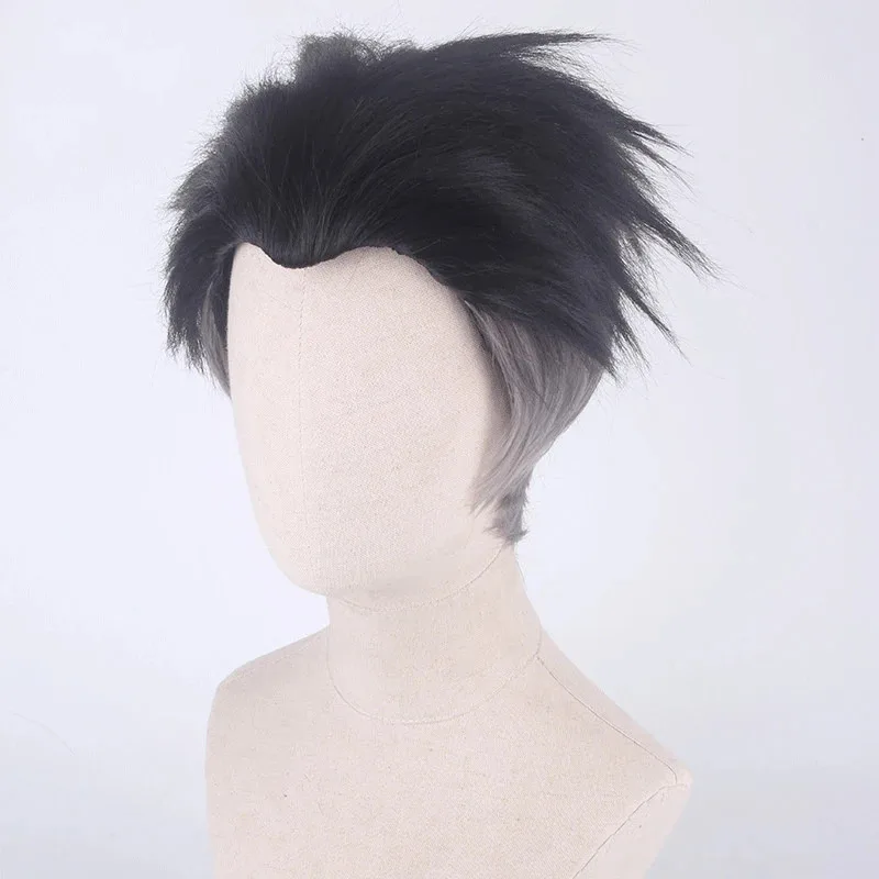 

vivi 2025 Anime Stone Pillar Gyomei Himejima Wig Short Black Grey Heat Resistant Synthetic Hair Halloween Cosplay Wigs +