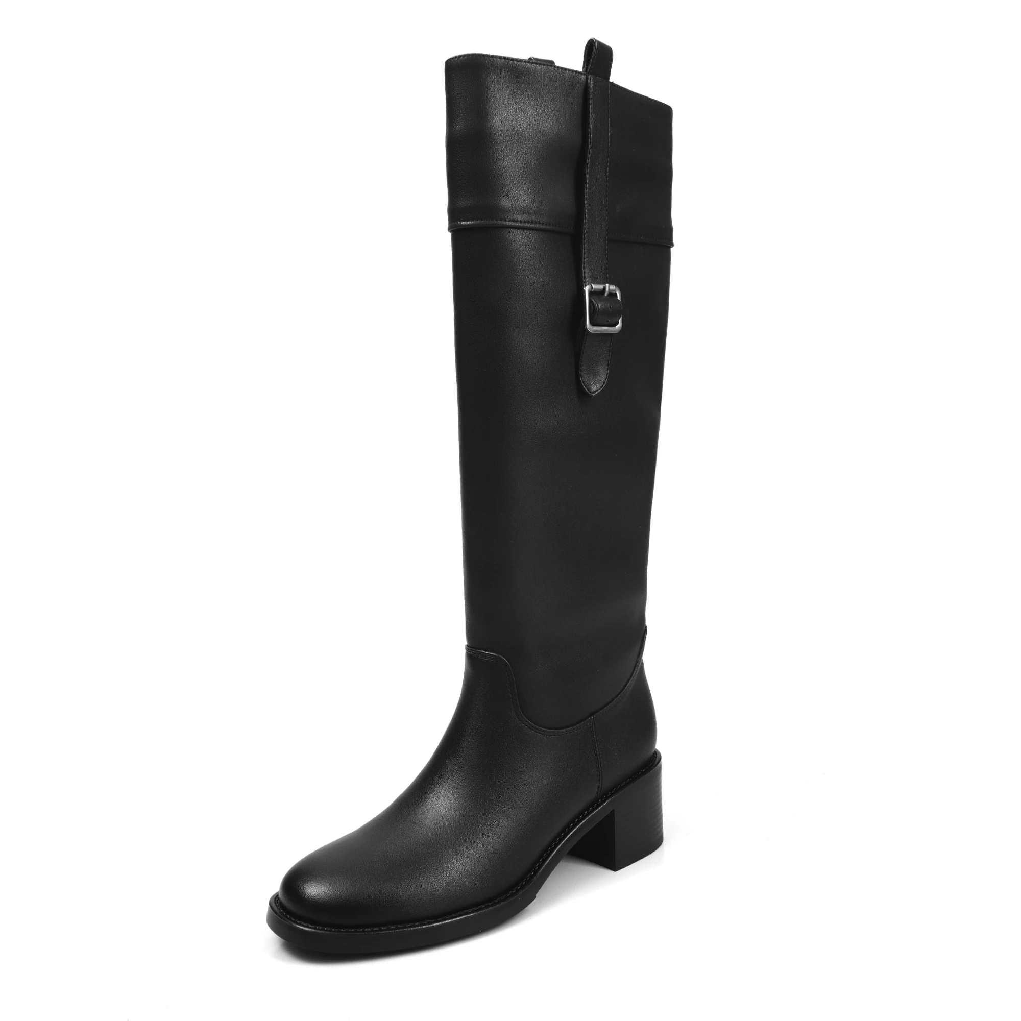 Equestrian Shoes Cow Split Leather Med Heels Long Riding Boots Warm Winter Shoes Retro Dating Ins Brand Women Knee-high Boots