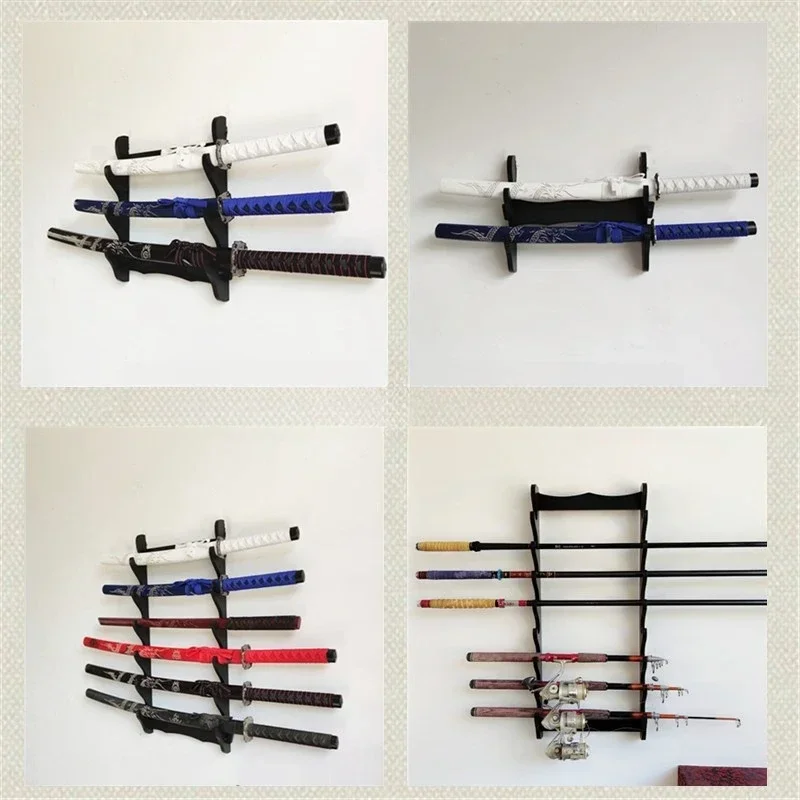 Wall Mount Katana Support Wooden Sword Holder Rack Rapier Sabre Display Stand Japanese Katana Umbrella Storage Shelves Organizer