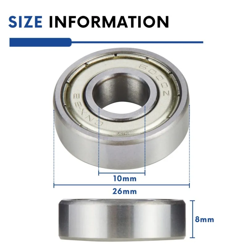 10Pcs Bearing 6000ZZ ABEC-5 10x26x8 mm High Speed Low Noise Deep Groove 6000 ZZ 2z Ball Bearings for Electric Motor Application