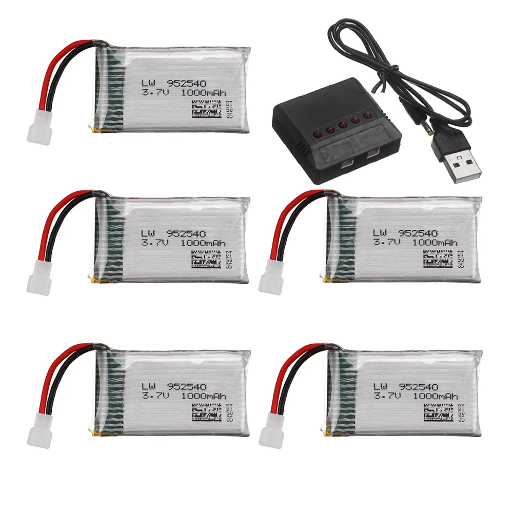 5PCS 3,7 V 1000mAh Li-Akku, 952540 RC Drohnen Wiederauf Ladbare Lipo Batterie für Syma X5 X5C X5SC X5SW TK M68 CX 30 K60 905 V931 RC Quadcopter