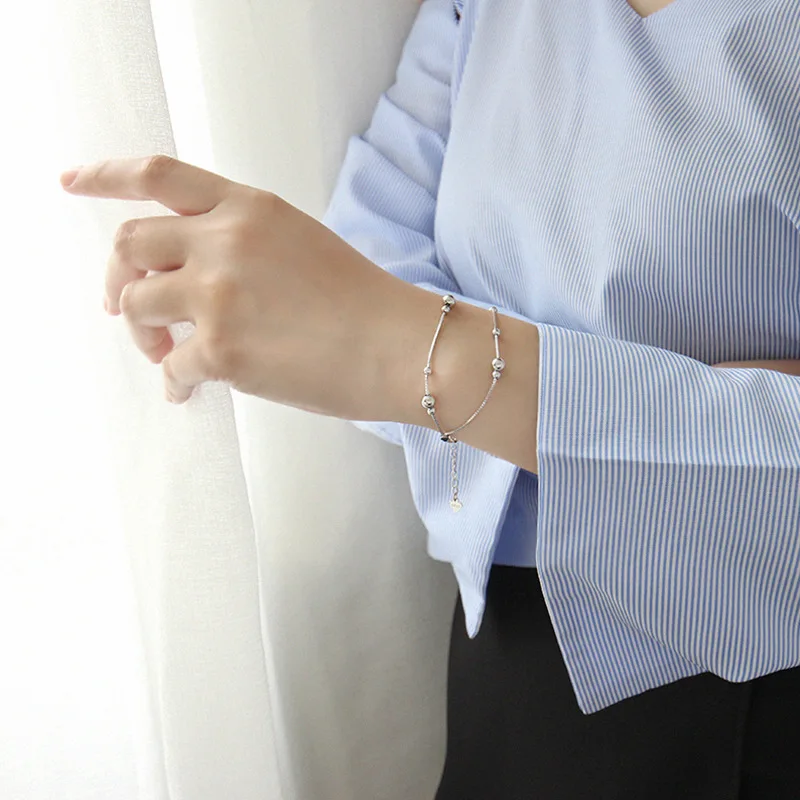 Hot selling S925 sterling silver geometric round bead bracelet for women simple and versatile fashionable luxury jewelry