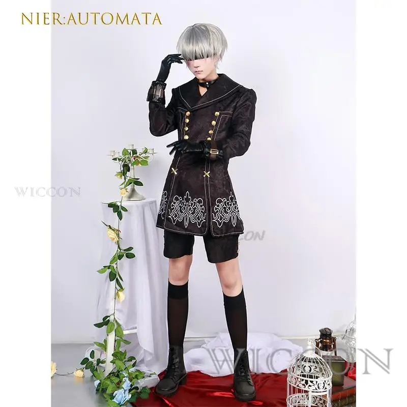 Anime Cosplay Fantasias para Halloween, Uniforme de Jogo, NieR:Automata, 9S Cosplay, YoRHa No. 9, Terno Tipo S, Jaqueta, Calças, Olho Desgaste, Luvas