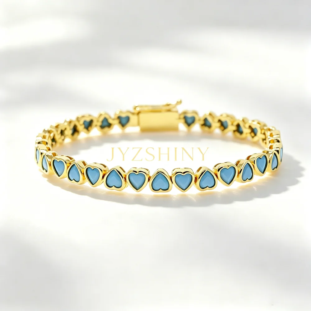 Newly listed women's hand chain with heart-shaped turquoise inlay and gold plating, suitable for wearing at banquets and parties
