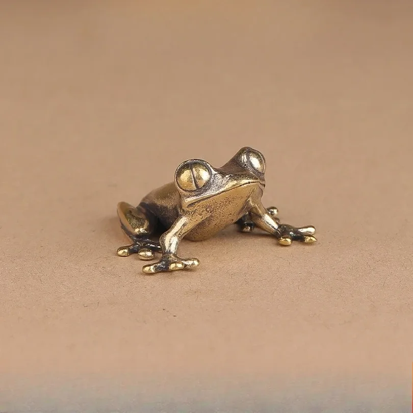 Retro Brass Mini Frog Miniatures Figurines Vintage Animal Figurine Toad Desktop Ornaments Home Decoration Crafts Tea Pet Decor