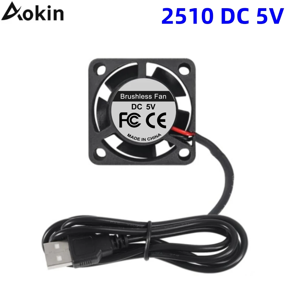 

Aokin 1/2PCS USB Brushless Cooling Fan 2510 DC 5V USB Fan For 3D Printer Micro Fans Brushless Cooling 25mmx10mm