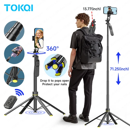 Imagen 1 del producto Soporte para trípodes abiertos TT18 Pop para teléfono móvil, grabación de vídeo Vlog, soporte para teléfono Quadrapod 360 ° Rotación automática, con Bluetooth inalámbrico