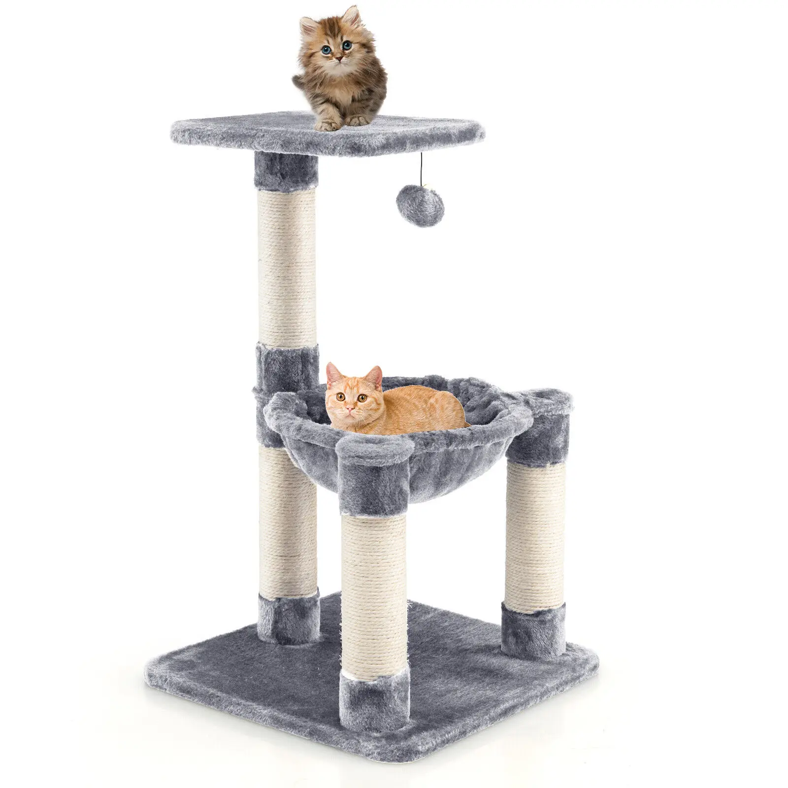 Costway Cat Tree Multi-Level Cat Tower w/ Scratching Posts & Cat Hammock Grey