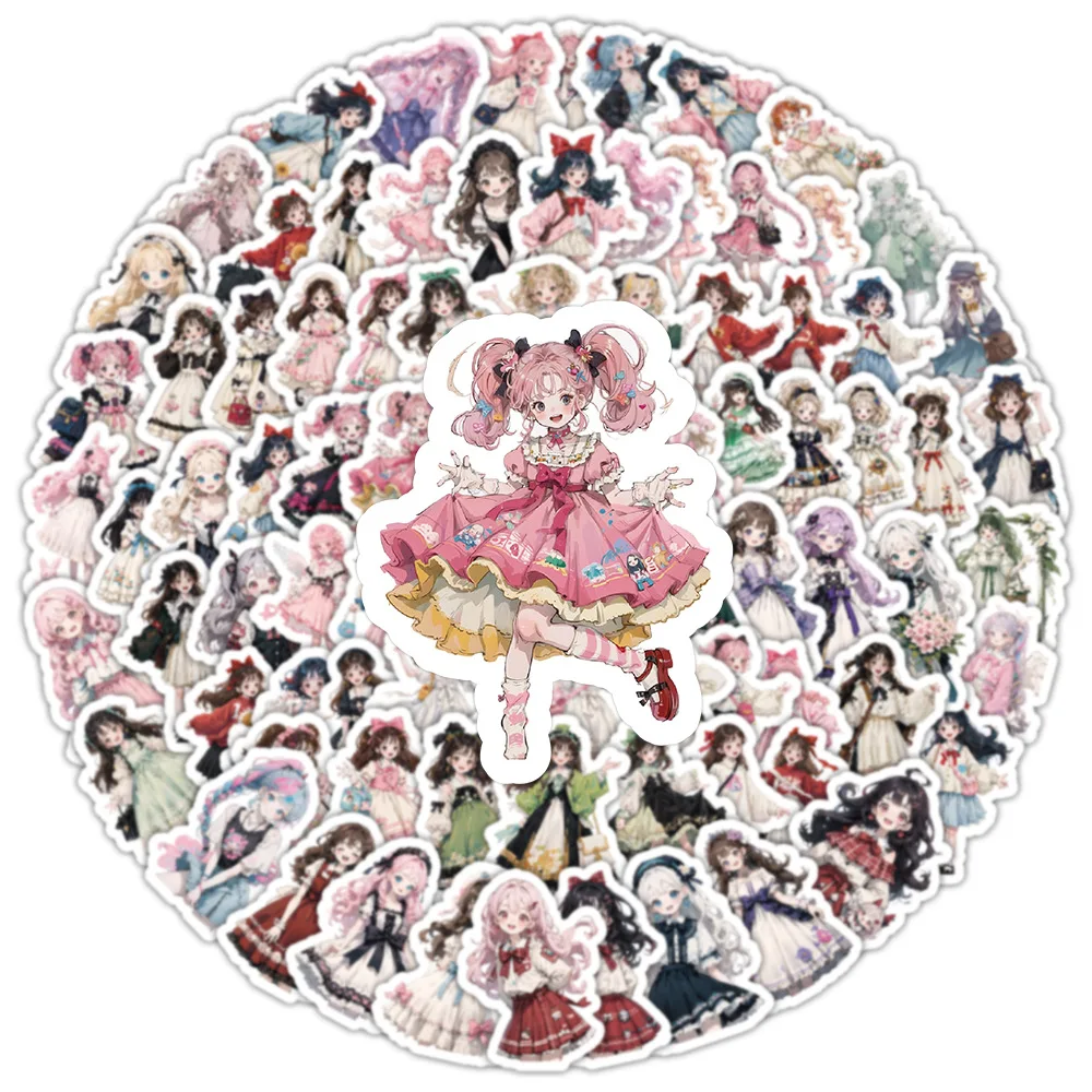 10/30/50/100Pcs Lolita Gril Stickers Schattige Cartoon Meisje Sticker Plakboek Bagage Laptop Telefoon Gitaar Fiets Skateboard Sticker