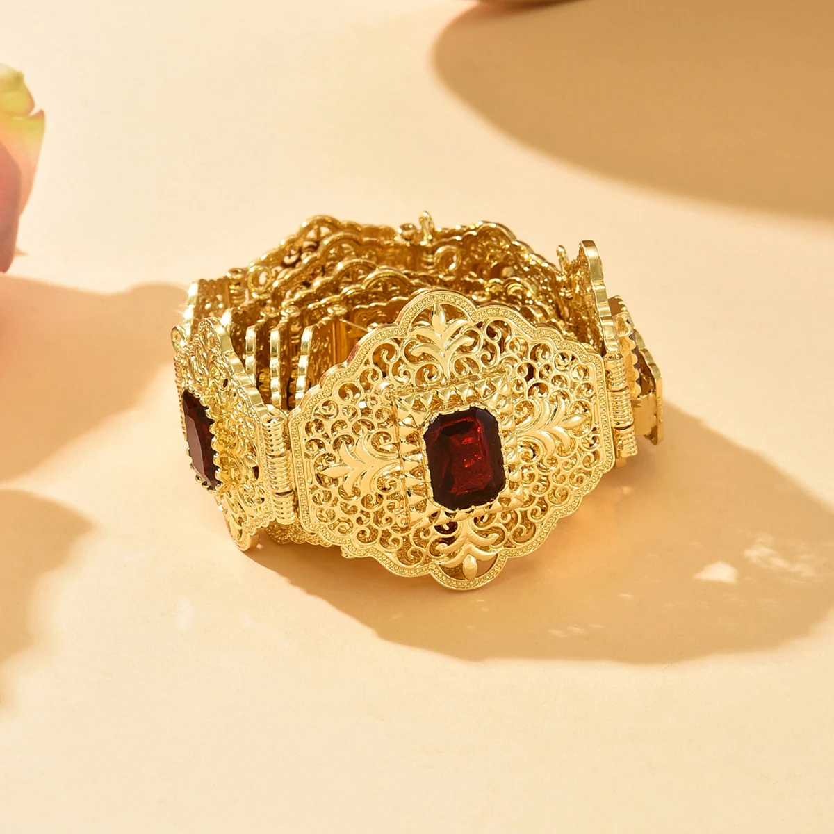 فستان زفاف كريستال ذهبي اللون على شكل زهرة الخصر سلسلة الجزائر مجوهرات للجسم مجوهرات العروس المغربية الأنيقة #4