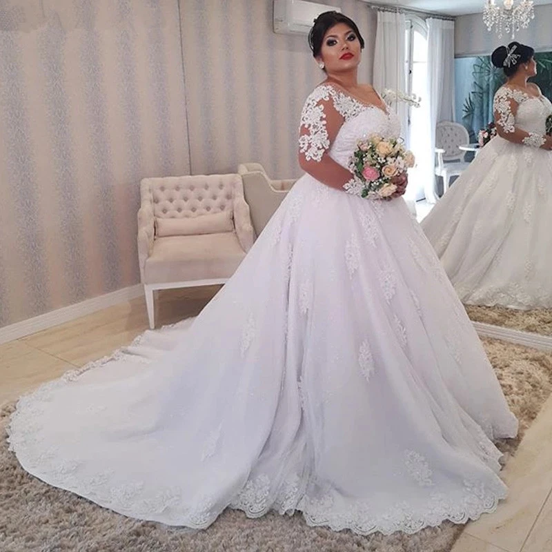 

Luxury Lace Appliques Vestido De Noiva Wedding Dresses 2023 Ball Gown Long Sleeves Beading Bridal Gowns Custom Made Plus Size