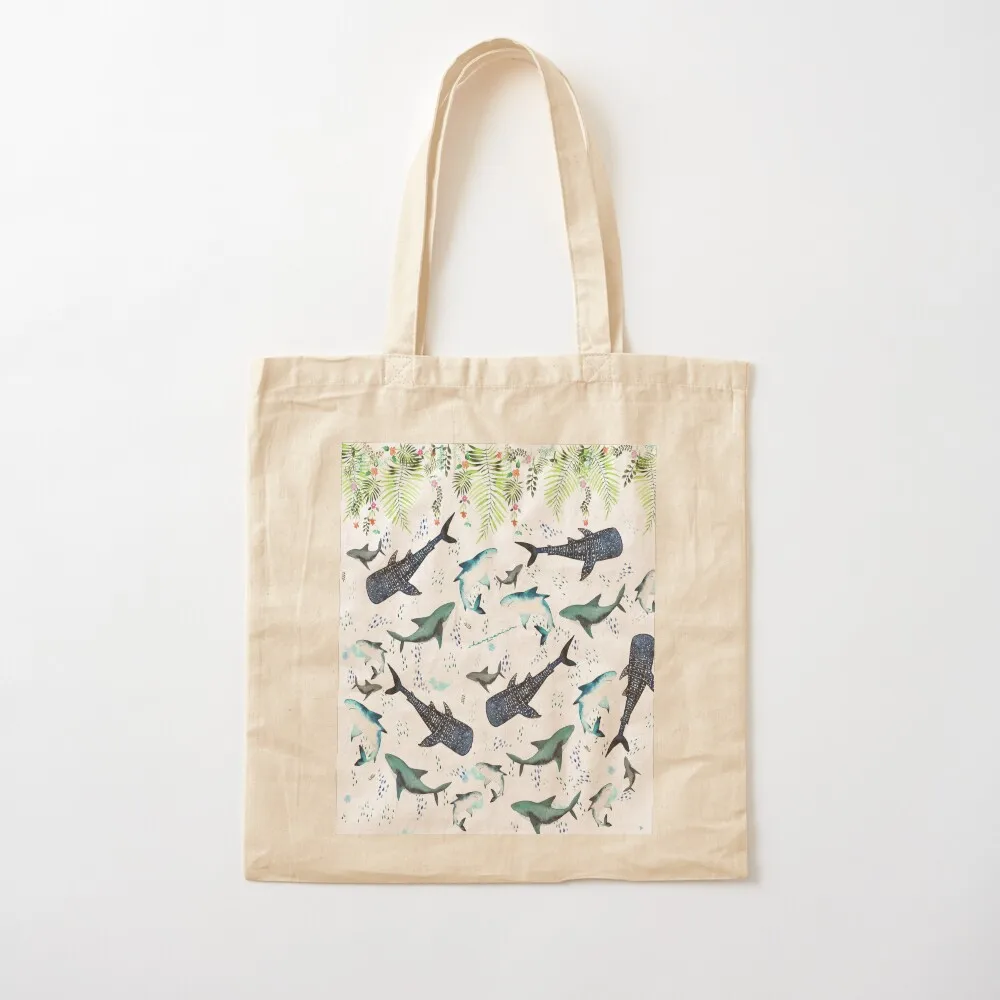 floral shark pattern Tote Bag Cloth bags shopping trolley bag Eco bag