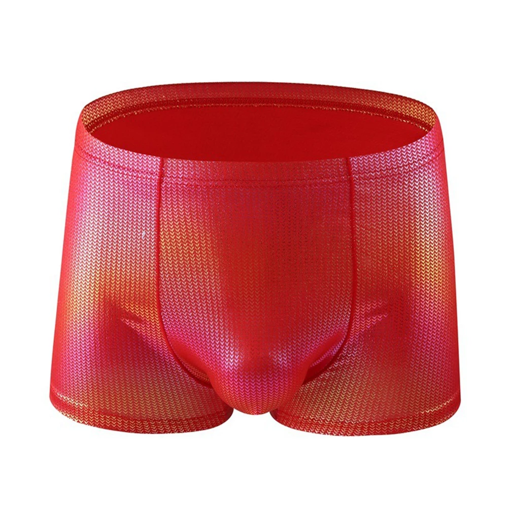 Men Middle Waist Briefs Sexy Oily Shiny Panties U Convex Pouch Underpants Breathable Comfortable Underwear Large Size Knickers