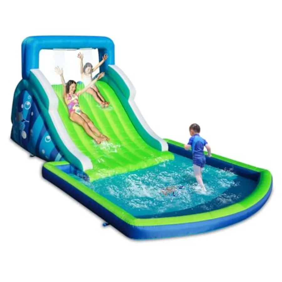 

Inflatable Water Slide, Huge Blow Up Water Park with 102 Long Slide, Large Splash Pool, Climbing Wall and Top Water Sprays, Out