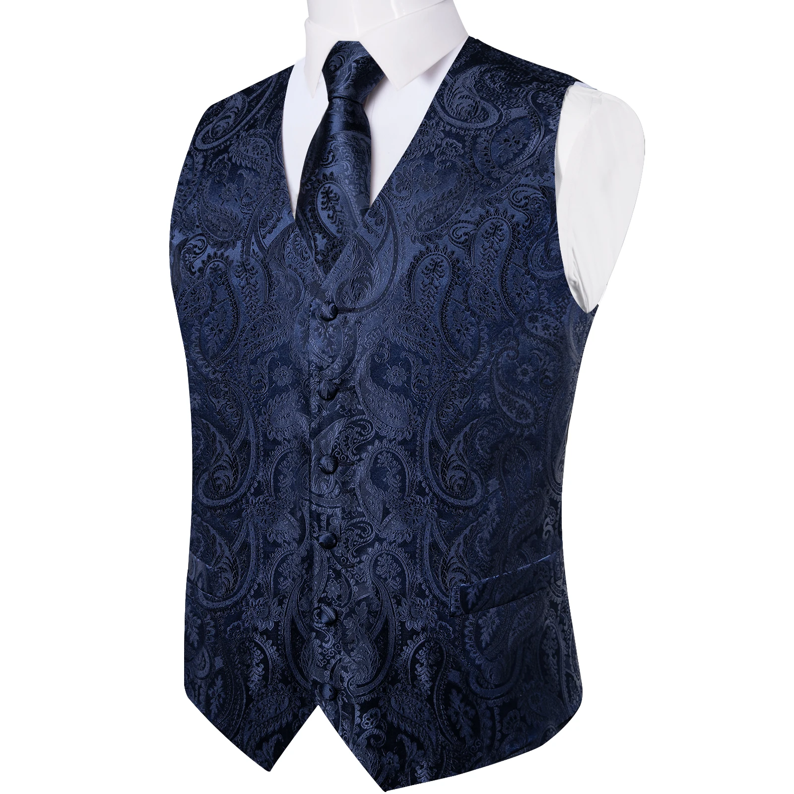 Luxus kleid weiß Paisley Hochzeits weste für Mann Anzug Mode Männer Business Smoking Weste Westen Anzug Krawatte Set Chaleco Hombre – Detail 34