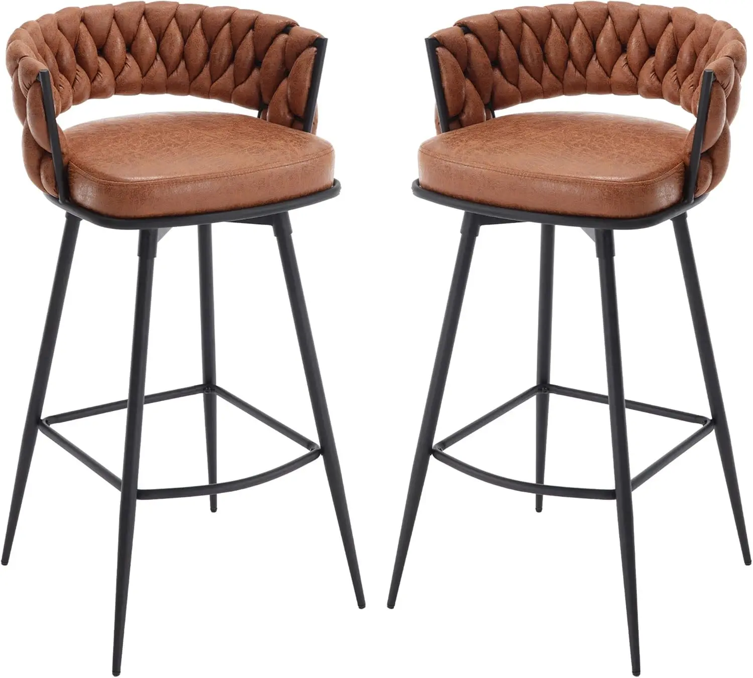 BV Counter Height Bar Stools Set of 2, 26' Seat Height, 180° Swivel, Woven Back & Footrest, Suede Fabric for Kitchen Island, Bar