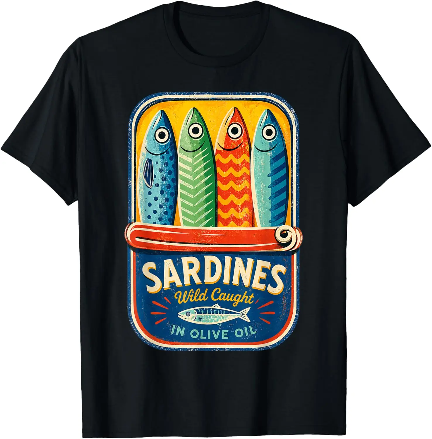 Sardines Tinned Fish Retro Graphic Summer For Men Women T-Shirt 100% Cotton Trendy Y2K Short-Sleeve Tee-Soft, Quick-Drying,