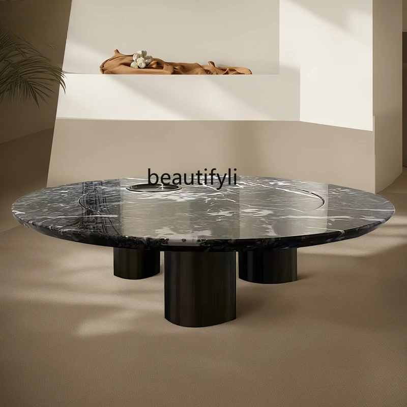 

Mild Luxury Marble Coffee Table High-End Luxury Black Tea Table Rotatable Storage Multifunctional Tea Table