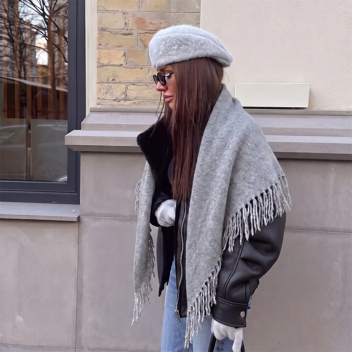 Einfarbiger grauer Quasten-Dre – Street Fashion Hijab Bewertung und Preis