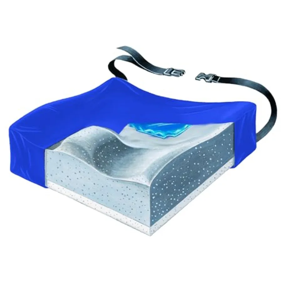 Pressure-Relieving Gel Cushion 20 W x 16 D x 4 H with LSII Cover for Standard Wheelchairs Contour Design with Gel Pad Beige