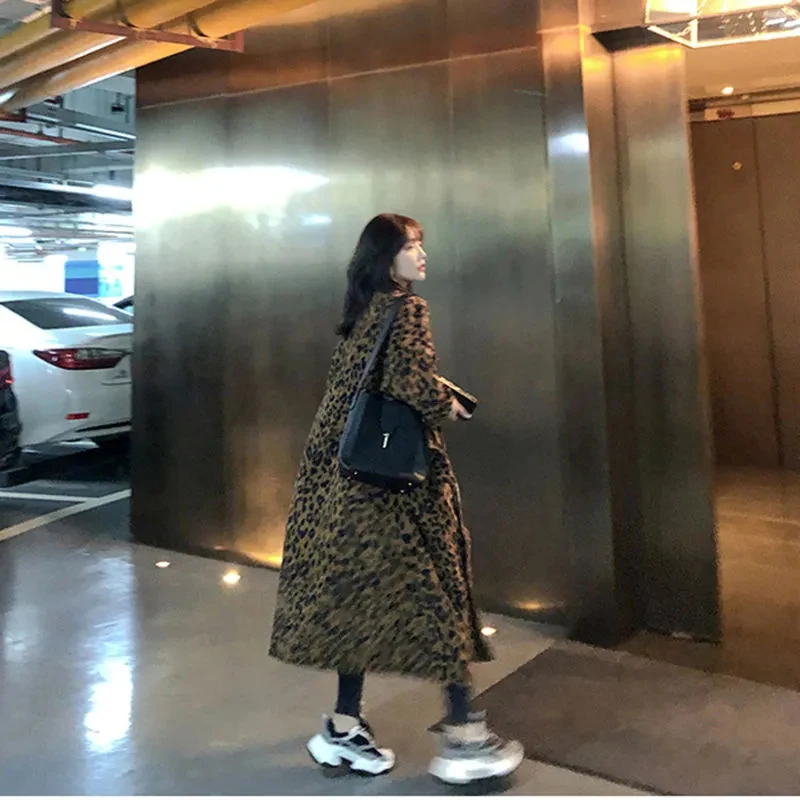 빈티지 레오파드 프린트 여성 미디 자켓 가을 루즈 스트리트웨어 카고 코트 Y2K 한국 시크 긴 소매 코듀로이 지퍼 아웃웨어