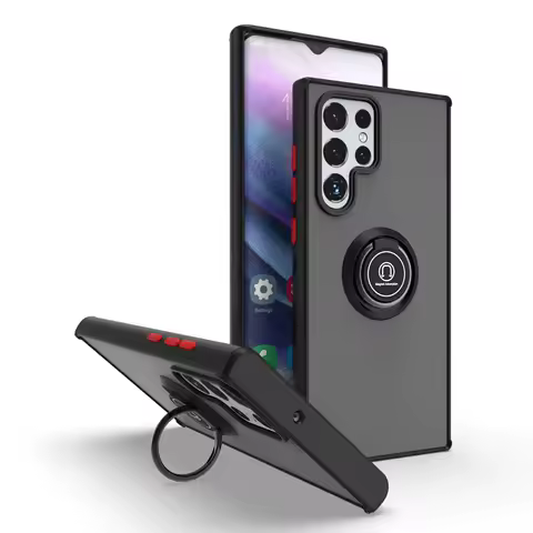 Luxury Matte Matte Protect Phone Case for Samsung Galaxy S25 S24 Ultra Plus S22 S21 S20 FE A56 Car Bracket Ring Shockproof Cover