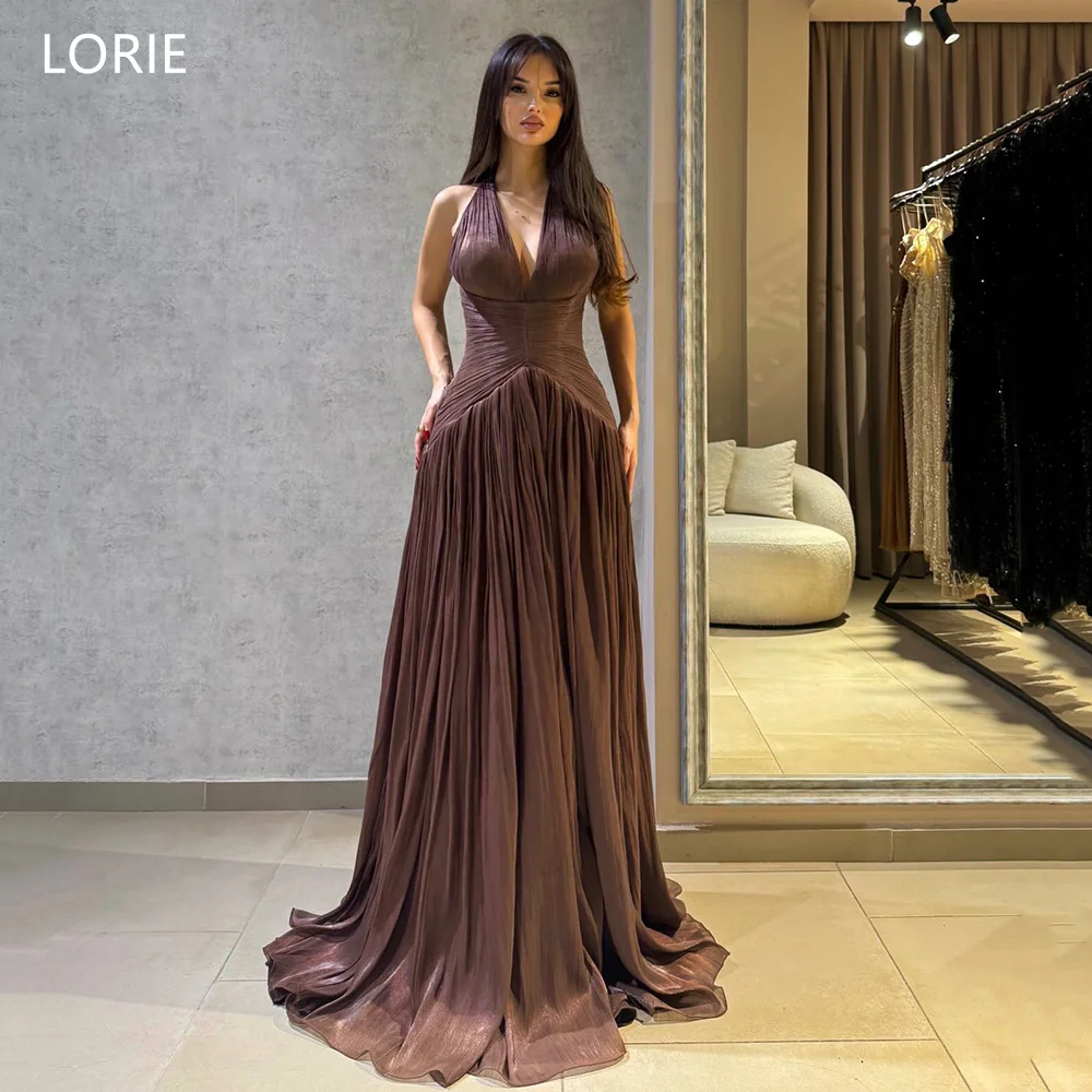 

LORIE Chic Evening Dresses V-Neck Pleats Sleeveless Party Dresses Sxey Draped A-Line Prom Gowns Customized