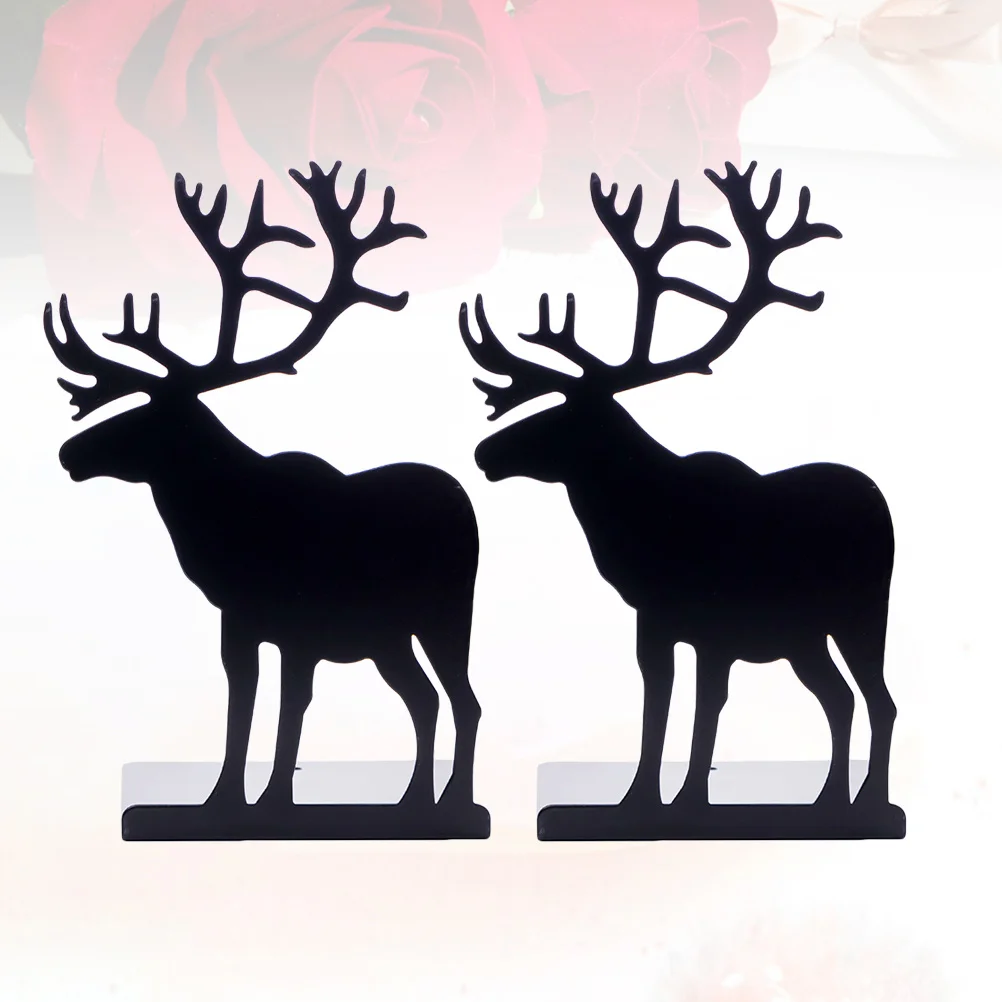 

1Pair Metal Elk Book Stand Retro Design Bookend for Organizing Books Files Magazines Desktop Storage Home Office Decor Black