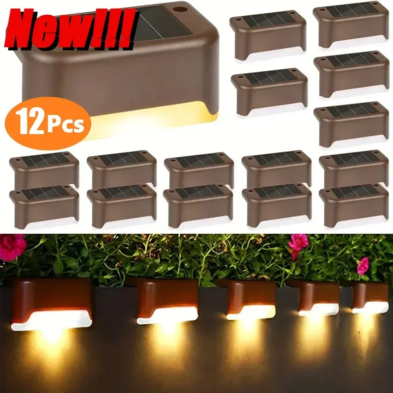 1-12 Pack Solar Deck Lights Outdoor Step Lights Waterproof Led Solar Lamp for Railing Stairs Step Fence Yard Patio and Pathway