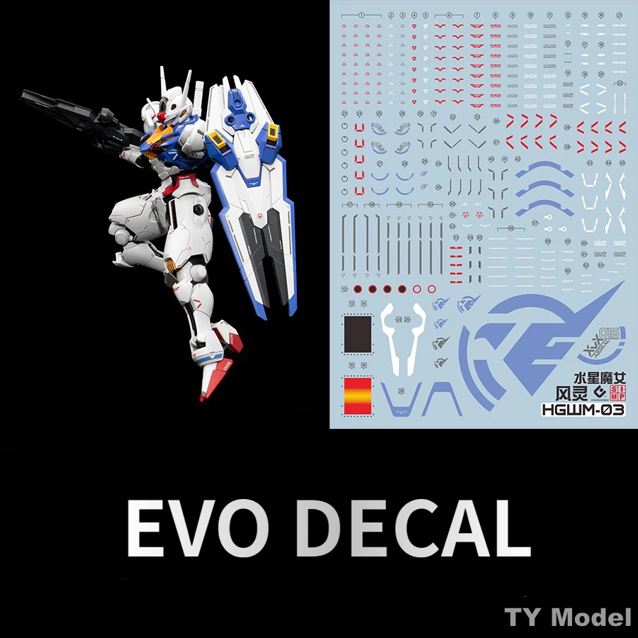 Calcomanías modelo EVO HGWM-03 para la bruja de Mercury AERIAL pegatinas fluorescentes de agua para construcción de modelos Hobby accesorios DIY