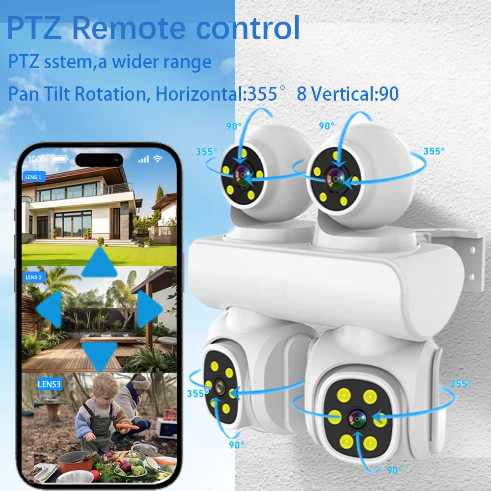 Jaxcam 20MP 10X ZOOM Four Lens Camera WIFI IP CCTV Four PTZ Outdoor Waterproof Two Way Intercom Motion Track ICAM365 Camera