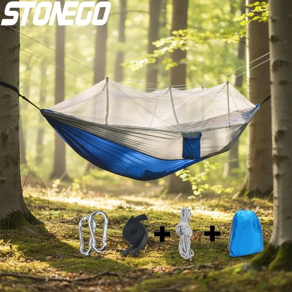 超軽量二人用キャンプハンモック-蚊帳付き-ポータブルアウトドアレジャー家具