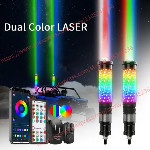 2Inch Dual Color Laser Beam 360° Spiral Chasing Led Luces Antenas RZR RGB LED Para Can-am Led Whip Light Laser ATV UTV 12V 1FT