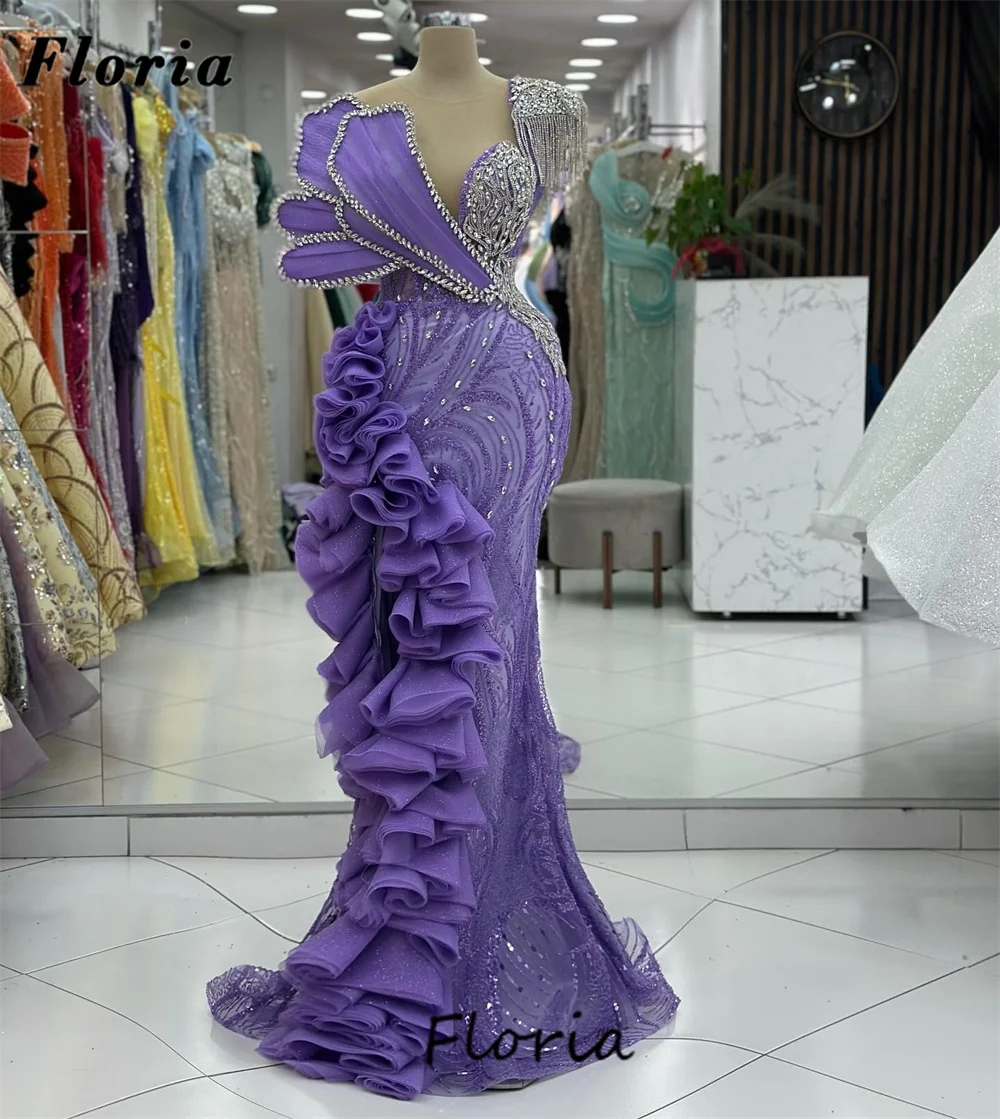 

Uniques Purple Mermaid Prom Dresses Formal Occasion Dress Vestidos De Fiesta Customize Dubai Beading Bridesmaid Evening Dresses
