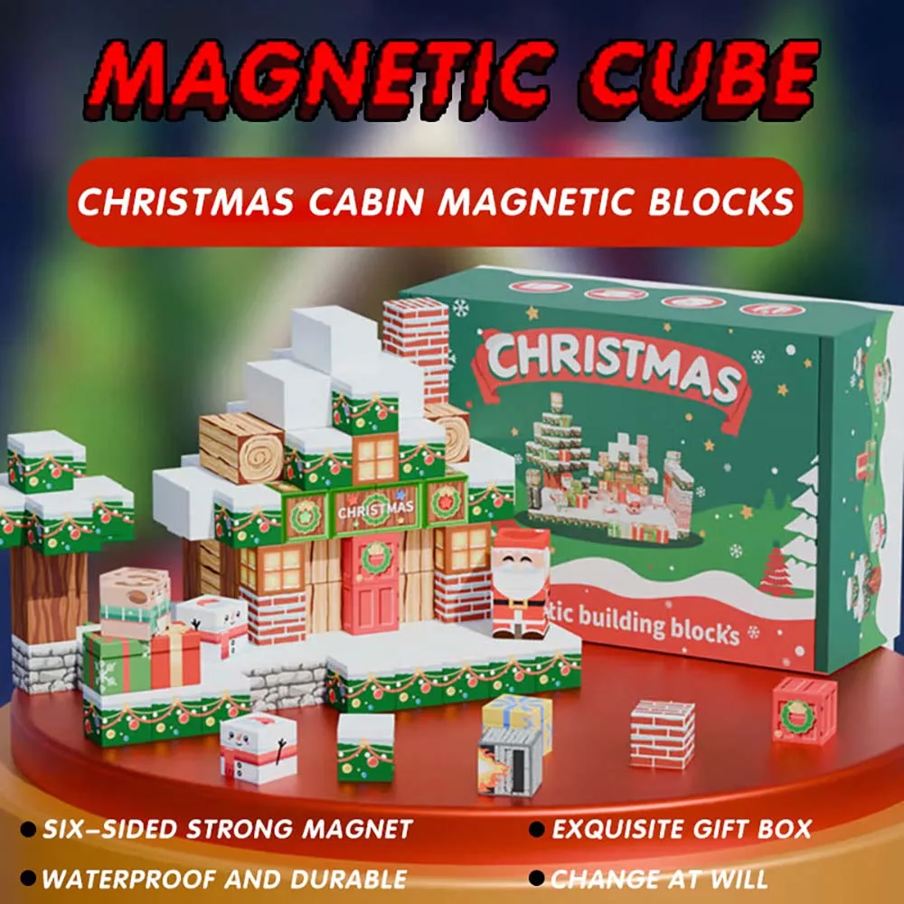 Mundo de natal cubos magnéticos presente blocos de construção empilhamento cubos terno educacional diy brinquedos para crianças eua transporte