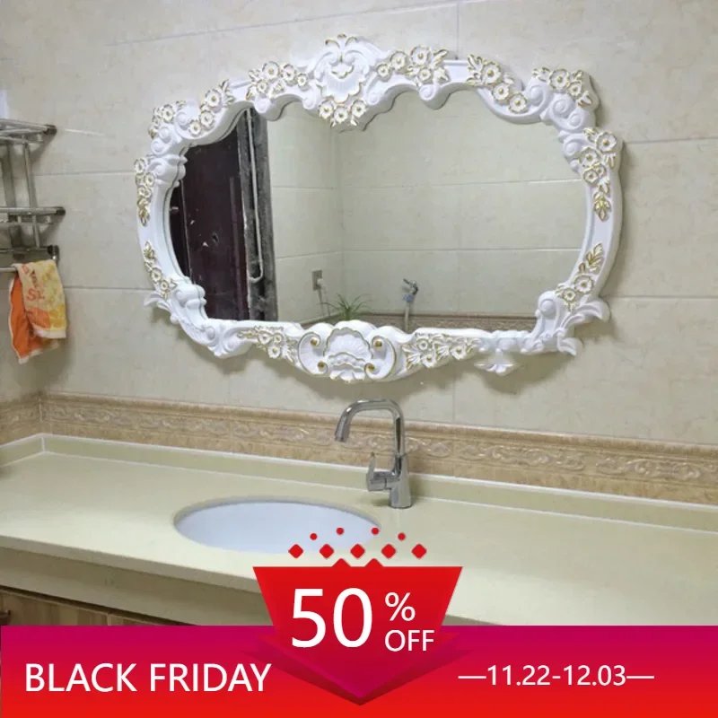 Antique Bathroom Mirror Luxury Vintage Long Large Makeup Bathroom Mirror Dressing Table Espelho Redondo Bath Accessories CC50BM