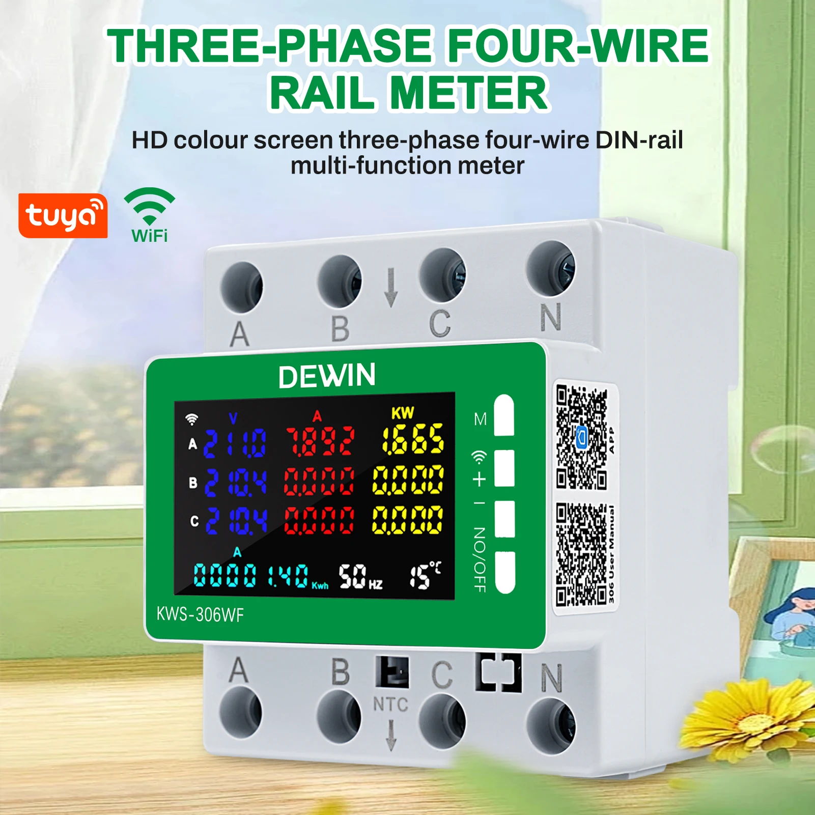 

DEWIN WIFI Многофункциональный электрический счетчик Трехфазный четырехпроводной 80A 220VAC KWS-306WF Контактор защиты от имбалансировки напряжения 220 В