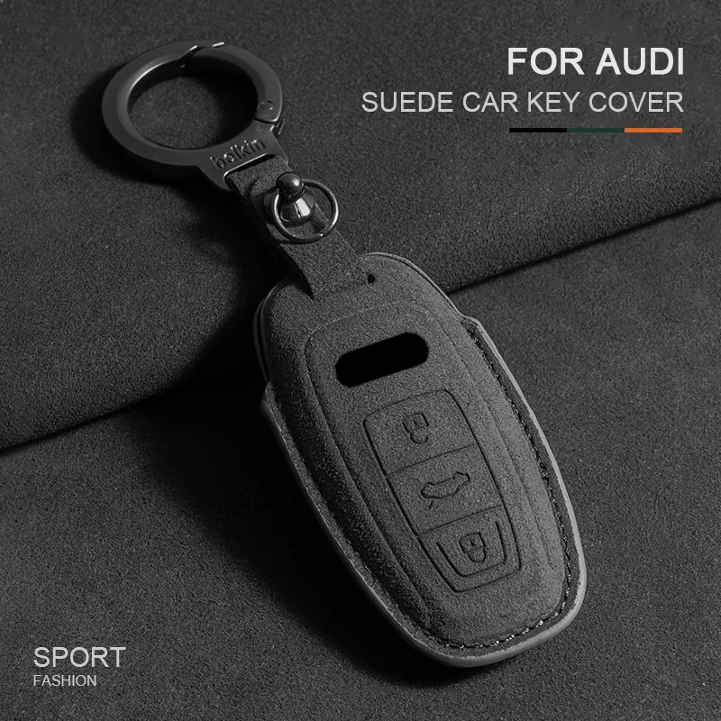 

Car Smart Key Case Cover Shell Fob For Audi A3 A4 B9 A6 A7 4K A8 E-tron Q5 Q8 C8 D5 SQ8 Suede Key Protector Keychain Accessories
