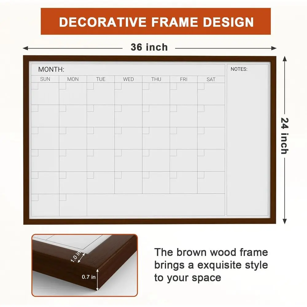 سبورة بيضاء بتقويم مغناطيسي جاف مقاس 36 × 24 بوصة مع إطار خشبي للمنزل والمكتب والمدرسة