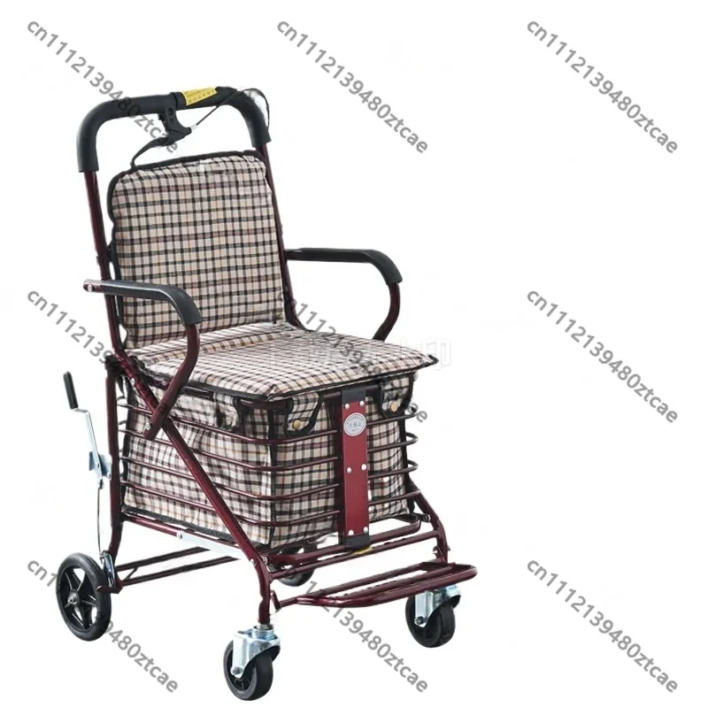 

Folding 4 Wheel Elderly Mobility Scooter Shopping Cart With Seat Outdoor Grocery Trolley