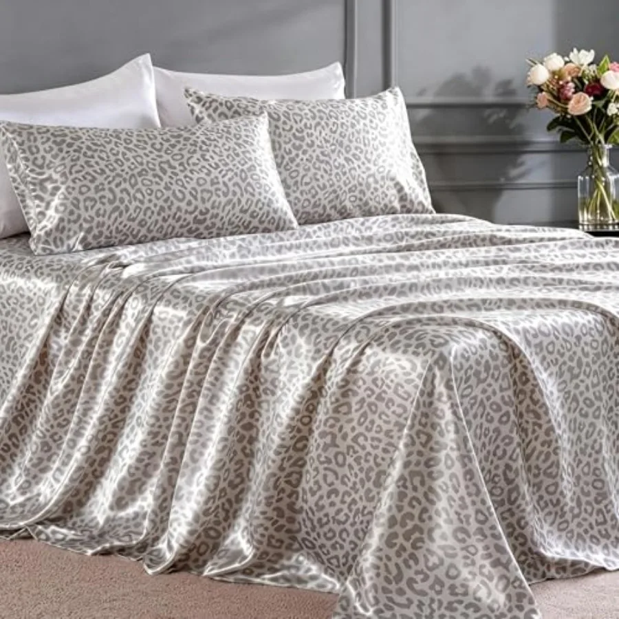 

Satin Sheets Size Bed Set- 4 Pcs Luxury Soft Silky Sheet Set, Similar to Silk Bed Sheets with 1 Deep Pocket Fitted Sheet, 1 Fla