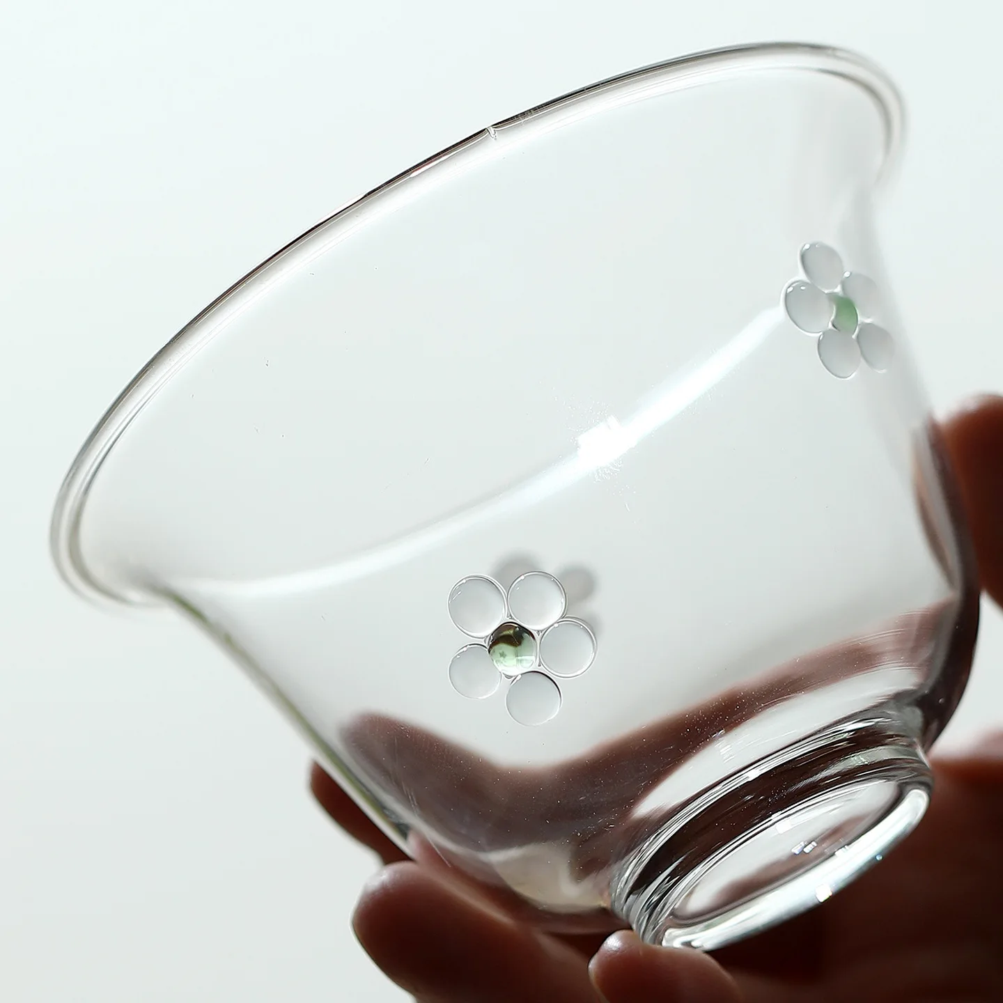 Chinese high borosilicate glass cover bowl set transparent flower stream tea set with lid tea set tea bowl