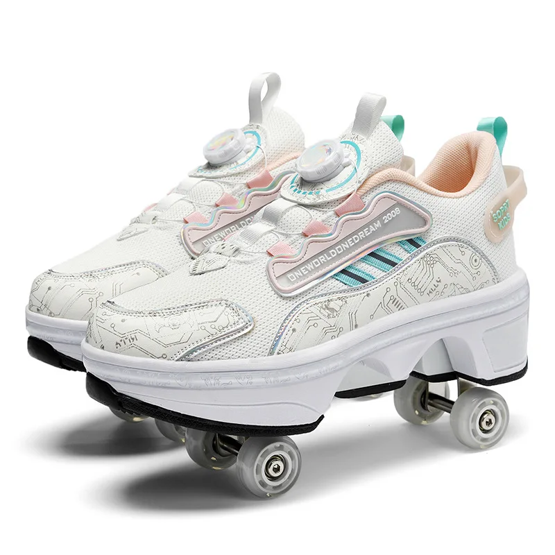 

Children's Roller Skates Boys Girls Casual 4 Wheels with Brakes Outdoor Running Shoes Parkour Deformed Removable Fashion Skates