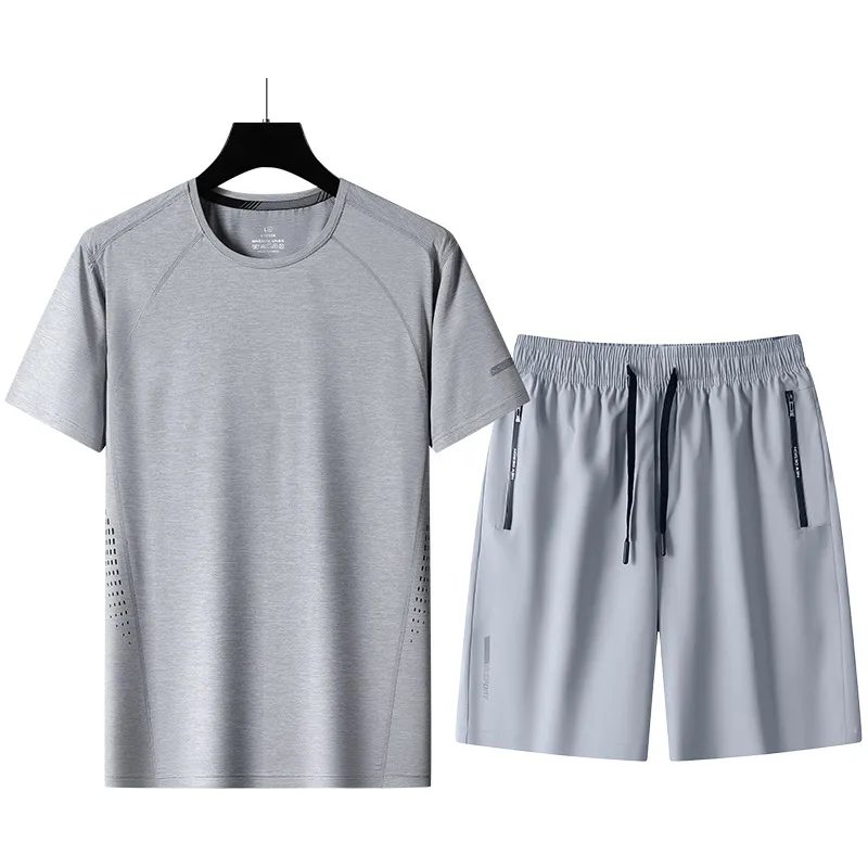 Chándales blancos y negros para hombre, Conjunto de camiseta de manga y pantalones cortos, ropa deportiva de marca, de gran tamaño 5XL traje