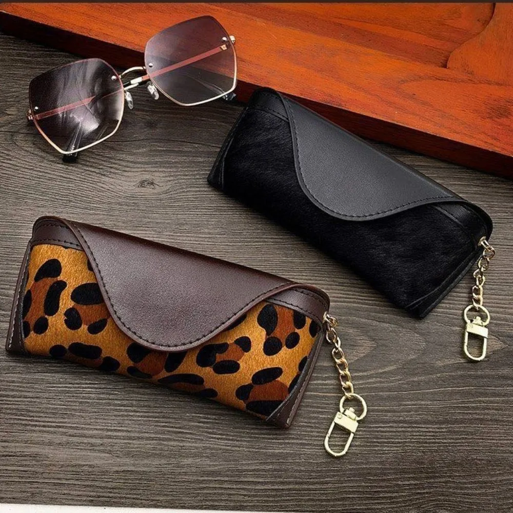 

Leopard Print Pu Leather Glasses Bag Glasses Clip Glasses Storage Bag Eyewear Protector Case with Lanyard