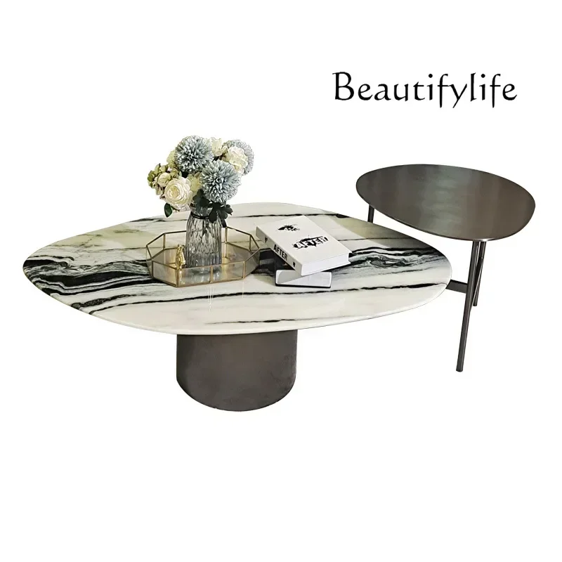 N Nordic Stainless Steel Mid-Ancient Style Special-Shaped Household Minimalist Marble Tea Table