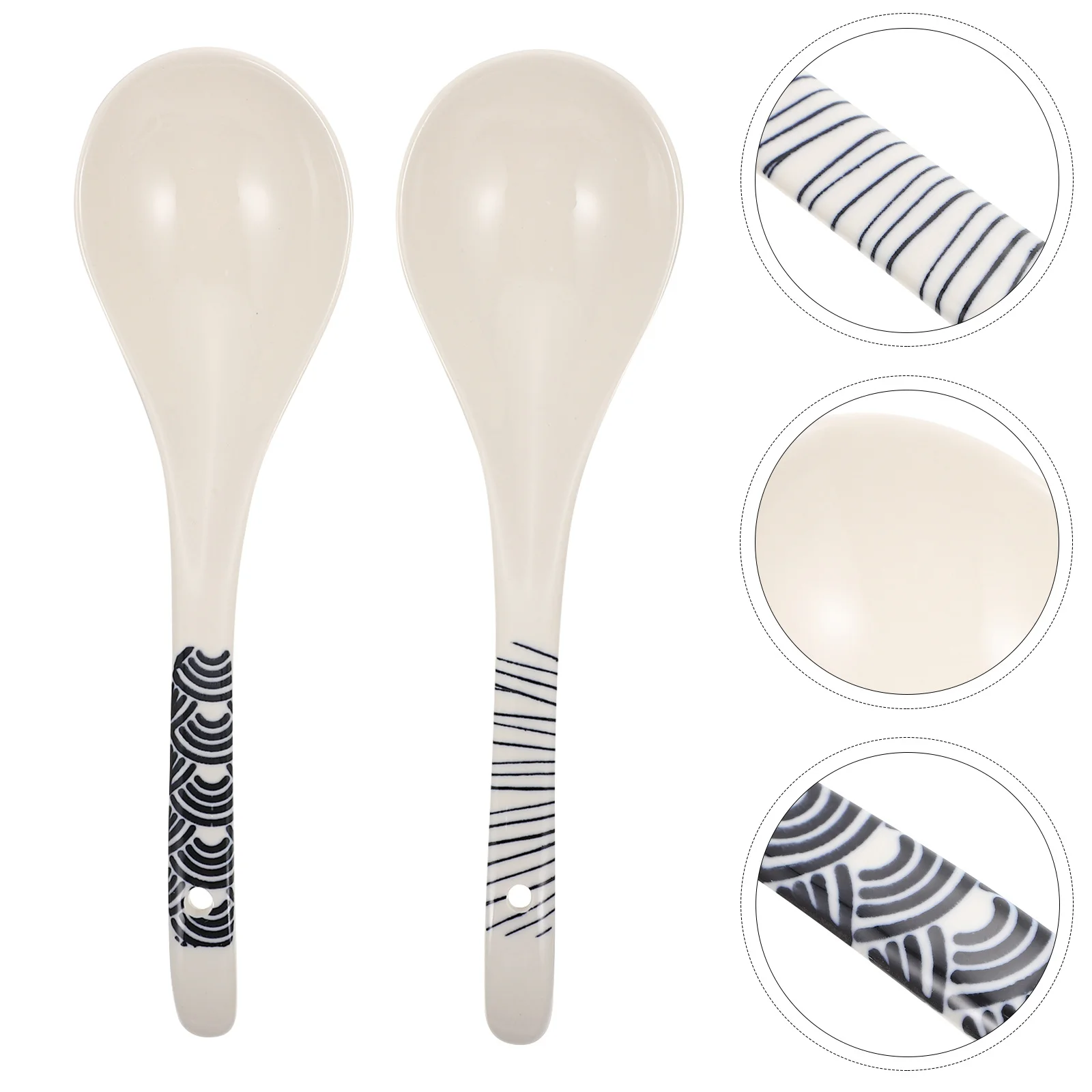 

2Pcs Ceramic Soup Spoons Long Handle Hot Pot Spoons Scratch Resistant Kitchen Spoon Easy Clean Mixing Spoon Kitchen Supply